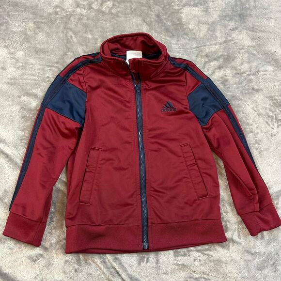 Adidas Burgundy Red Navy Blue Track Jacket Zip Up Little Toddler Boys 4 4T - Picture 1 of 5